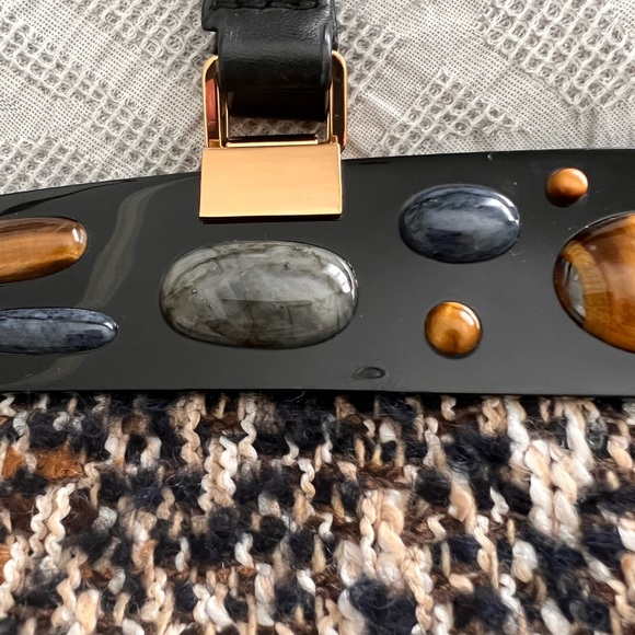 Tory Burch Suede Shearling Fur Embellished Tweed Altersee Chevron Handbag - Picture 8 of 9